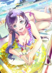 Rule 34 | 10s, 119, 1girl, bad id, bad pixiv id, bikini, breasts, green eyes, hair over shoulder, highres, long hair, looking at viewer, love live!, love live! school idol festival, love live! school idol project, open mouth, purple hair, sketch, smile, solo, swimsuit, tojo nozomi, twintails