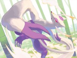 Rule 34 | bamboo, bamboo forest, claws, commentary request, creatures (company), day, forest, game freak, gen 5 pokemon, incoming attack, kira (kira dra), leg up, mienshao, nature, nintendo, open mouth, outdoors, pokemon, pokemon (creature), red eyes, solo