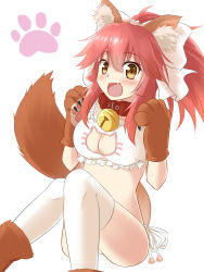 Rule 34 | 1girl, animal ears, animal hands, bell, blush, breasts, cat cutout, cat lingerie, cleavage, cleavage cutout, clothing cutout, collar, fang, fate/grand order, fate (series), fox ears, fox tail, gloves, hair ribbon, highres, jingle bell, large breasts, long hair, looking at viewer, meme attire, neck bell, open mouth, panties, paw gloves, paw shoes, pink hair, ribbon, shoes, side-tie panties, sketch, solo, tail, tamamo (fate), tamamo cat (fate), tamamo no mae (fate/extra), thighhighs, underwear, white thighhighs, xiaoguitle, yellow eyes