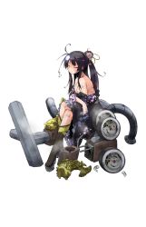 Rule 34 | 1girl, bare shoulders, black hair, boots, breasts, broken, broken weapon, cannon, closed eyes, full body, hair bun, hair ornament, japanese clothes, kimono, large breasts, long hair, nijou (oshiro project), official art, oshiro project:re, oshiro project:re, platform boots, platform footwear, ponytail, shachihoko, side ponytail, single hair bun, sitting, solo, sw, transparent background, weapon