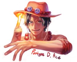 Rule 34 | 1boy, character name, fire, freckles, hat, jewelry, male focus, necklace, one piece, portgas d. ace, simple background, smiley, solo, stampede string, topless male, yamsong