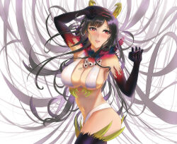 Rule 34 | 1girl, absurdres, billy gulliano, black hair, blush, breasts, chiyo (ane naru mono), detached sleeves, floating hair, highres, horns, large breasts, long hair, mole, mole under eye, pink eyes, very long hair, white background