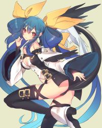 Rule 34 | 1girl, ass, blue hair, breasts, dizzy (guilty gear), guilty gear, guilty gear xrd, hair ribbon, large breasts, looking at viewer, oro (sumakaita), red eyes, ribbon, smile, tail, twintails