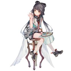 Rule 34 | 1girl, black hair, blunt bangs, dress, full body, game cg, girls&#039; frontline, girls&#039; frontline neural cloud, hair ornament, highres, holding, imoko (imonatsuki), lace, lace legwear, long hair, looking at viewer, mouth hold, needlepoint, official art, qbu-88 (girls&#039; frontline), scissors, sewing, shoes, shorts, sitting, smile, sneakers, solo, stool, tape measure, thread, transparent background, twintails, white dress, white legwear, yellow eyes