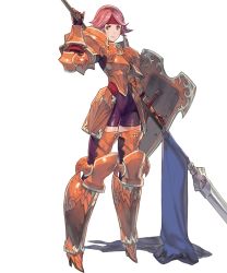 Rule 34 | 1girl, armor, armored boots, boots, brown eyes, fire emblem, fire emblem: the binding blade, fire emblem heroes, full body, gloves, gwendolyn (fire emblem), headband, highres, masao tsubasa, narrow waist, nintendo, official art, orange armor, pink hair, polearm, shield, solo, spear, thick thighs, thighs, transparent background, weapon