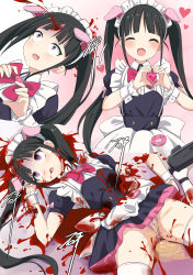 Rule 34 | 1girl, absurdres, akiba maid sensou, animal ears, blood, blush, bow, bowtie, closed eyes, corpse, death, empty eyes, execution, fake animal ears, fang, guro, headshot, heart, heart hands, highres, linjia kaidi, maid, maid headdress, multiple views, open mouth, panties, peeing, pig ears, pink bow, pink bowtie, purple eyes, ryona, smile, thighhighs, twintails, underwear, white panties, white thighhighs, yumechi (akiba maid sensou)