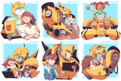 Rule 34 | 2girls, 4boys, autobot, bad id, bad pixiv id, blue eyes, brown eyes, brown hair, bumblebee, bumblebee (film), character request, charlie watson, computer, crossed arms, hood, hoodie, hug, insignia, laptop, looking at another, looking down, looking up, mecha, mijinkotail029, multiple boys, multiple girls, multiple persona, one eye closed, pointing, red eyes, red hair, robot, sam witwicky, sari sumdac, sitting on shoulder, spike witwicky, transformers, transformers: robots in disguise (2015), transformers (2007 film), transformers (live action), transformers animated, transformers prime, twintails