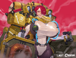 Rule 34 | 1girl, absurdres, arm cannon, blush, bodysuit, breasts, cannon, copyright name, curvy, exoskeleton, female pubic hair, gloves, gun, highres, huge breasts, ignis (last origin), last origin, looking at viewer, mecha, mecha musume, military, military uniform, nipples, open mouth, power suit, powered exoskeleton, pubic hair, pussy, red eyes, red hair, robot, see-through, shiny clothes, short hair, smoke, smoking gun, sohn woohyoung, solo, tight clothes, tomboy, uncensored, uniform, weapon, wide hips