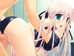 Rule 34 | 1girl, :o, aqua eyes, bent over, blue eyes, blush, grabbing another&#039;s breast, breasts, clothed female nude male, clothed sex, clothing aside, doggystyle, from behind, grabbing, hair ribbon, hand under clothes, hand under shirt, hand under swimsuit, koibito doushi de suru koto zenbu, large breasts, long hair, miyasu risa, nude, one-piece swimsuit, penis, pink hair, pussy juice, ribbon, school swimsuit, sex, sex from behind, shirt, solo focus, sonoo koo, sonowo coo, swimsuit, swimsuit aside, twintails, uncensored, vaginal, wet