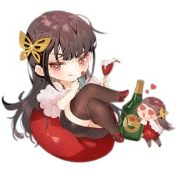 Rule 34 | 2girls, :d, :q, artist request, bean bag chair, black dress, blush, blush stickers, braid, brown eyes, brown hair, brown thighhighs, butterfly hair ornament, champagne bottle, chibi, closed mouth, controller, crossed legs, cup, dress, drink, drinking glass, fairy (girls&#039; frontline), feather boa, french braid, full body, girls&#039; frontline, hair ornament, heart, heart-shaped eyes, high heels, holding, holding cup, holding remote control, long hair, looking at viewer, multiple girls, official art, open mouth, red dress, red footwear, remote control, simple background, sitting, smile, spaghetti strap, thighhighs, third-party source, tongue, tongue out, transparent background, trap fairy (girls&#039; frontline), wine glass, zettai ryouiki