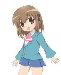 Rule 34 | 1girl, acchi kocchi, brown hair, haruno hime, school uniform, short hair, simple background, smile, solo, white background
