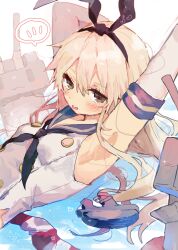 Rule 34 | 1girl, 2others, armpits, blonde hair, highres, inusaka, kantai collection, looking at viewer, multiple others, shimakaze (kancolle), sleeveless, twitter