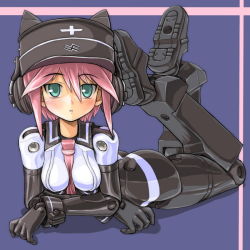 Rule 34 | 10s, bad id, bad pixiv id, boots, busou shinki, dd (ijigendd), doll joints, green eyes, hat, joints, lying, murmeltier, on stomach, pink hair, solo, the pose