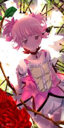 Rule 34 | 1girl, absurdres, gloves, highres, kaname madoka, looking at viewer, mahou shoujo madoka magica, open mouth, pink eyes, pink hair, puffy short sleeves, puffy sleeves, sengoku chidori, short sleeves, short twintails, smile, solo, twintails, white gloves