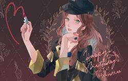 1girl breasts brown_hair cleavage dorothea_arnault fire_emblem fire_emblem:_three_houses green_eyes hat long_hair nintendo solo