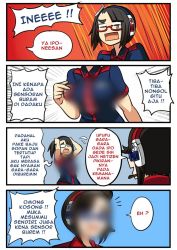 Rule 34 | + +, 2girls, 4koma, blurry, blush, breasts, brown hair, censored, comic, glasses, headphones, indonesian text, ine-chan, internet positif, ipo-chan, left-to-right manga, multiple girls, necktie, original, pointing, pointless censoring, ponytail, red-framed eyewear, rouzille, short sleeves, speech bubble, talking, upper body