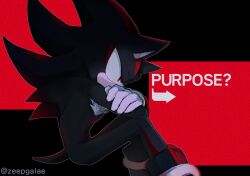 Rule 34 | 1boy, english text, furry, furry male, gloves, highres, male focus, red eyes, shadow the hedgehog, sitting, solo, sonic (series), white gloves, zeepgalae