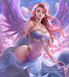 Rule 34 | 1girl, aphrodite (mythology), cloud, earrings, flower, greek mythology, jewelry, looking at viewer, midriff, navel, pink hair, pointy ears, sakimichan, sequins, solo, stomach