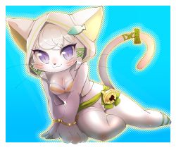 Rule 34 | 1girl, cat, cat busters, furry, furry female, highres, lintet (cat busters), onikuman, purple eyes, short hair, smile, solo, swimsuit, white hair