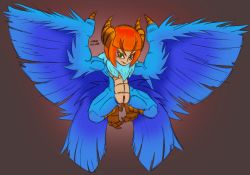 Rule 34 | blue wings, clitoris, harpy, highres, megas xellox, monster girl, nude, pussy, simple background, tagme, uncensored, wings