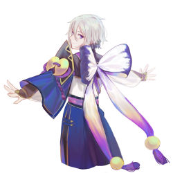 Rule 34 | 1boy, adapted costume, bad id, bad pixiv id, bishounen, blue eyes, bow, chinese clothes, csyday, fate/grand order, fate (series), from behind, grey hair, hair between eyes, highres, male focus, no mask, outstretched arms, prince of lan ling (fate), short hair, smile, solo