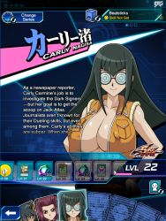 Rule 34 | 1girl, blue eyes, blush, breasts, card, carly nagisa, game mod, glasses, green hair, hand on own hip, highres, huge breasts, long hair, mod, navel, open mouth, rochestedorm, solo, third-party edit, yu-gi-oh!, yu-gi-oh! 5d&#039;s, yu-gi-oh! duel links