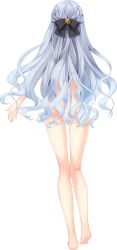 Rule 34 | 1girl, absurdres, back, barefoot, bow, braid, completely nude, french braid, full body, hair bow, half updo, haru uso -passing memories-, highres, kneepits, long hair, non-web source, nude, official art, riichu, silver hair, solo, standing, teidou setsuka, transparent background, uso (campus), wavy hair