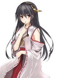 Rule 34 | 10s, 1girl, bare shoulders, black hair, brown eyes, detached sleeves, finger to mouth, hairband, haruna (kancolle), japanese clothes, kantai collection, kyougoku touya, long hair, nontraditional miko, solo, transparent background
