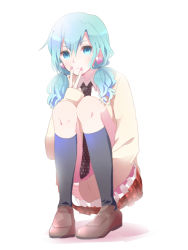 Rule 34 | 1boy, black necktie, black socks, blue eyes, blue hair, brown footwear, commentary request, crossdressing, dress, earrings, frills, hair between eyes, hair ornament, heart, heart earrings, jewelry, kneehighs, looking at viewer, male focus, mikaze ai, miniskirt, moyuchocolats, nail polish, necktie, pink nails, polka dot neckwear, red dress, shoes, simple background, skirt, socks, solo, twintails, uta no prince-sama, v-shaped eyebrows, white background