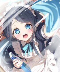 Rule 34 | 1girl, absurdres, aris (blue archive), black hair, blue archive, blue eyes, highres, iop5509, long hair, looking at viewer, maid, open mouth, short sleeves, smile, solo