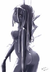 Rule 34 | 1girl, aoki midori, ass, ass focus, black eyes, black hair, breasts, highres, long hair, medium breasts, monster girl, slime girl, solo