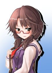 Rule 34 | 1girl, brown hair, from side, frown, glasses, highres, oshiaki, solo, touhou, usami sumireko, v-shaped eyebrows