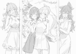 Rule 34 | 4girls, bad id, bad twitter id, blake belladonna, blush, christmas tree, commentary request, dress, greyscale, monochrome, monochrome, multiple girls, ruby rose, rwby, sketch, weiss schnee, yang xiao long