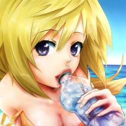 Rule 34 | 10s, 1girl, bottle, charlotte dunois, close-up, infinite stratos, lips, same 2009, sexually suggestive, solo, water bottle