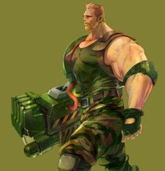 Rule 34 | 1990s (style), 1boy, alien (series), alien vs. predator, aliens (1986), arm cannon, belt, bengus, blonde hair, cable, camouflage, capcom, colonial marine, cyborg, dutch schaefer, elbow pads, fingerless gloves, gloves, gouda cheese, knee pads, male focus, manly, md5 mismatch, midou shidou (bengus), muscular, pectorals, power fist, predator (1987), predator (series), realistic, resized, retro artstyle, science fiction, short hair, soldier, solo, tank top, tube, weapon