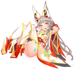 Rule 34 | animal ears, breasts, chest jewel, cleavage, detached sleeves, facial mark, highleg, highleg leotard, highres, leotard, long hair, low twintails, nia (blade) (xenoblade), nia (xenoblade), silver hair, small breasts, solo, spoilers, thighhighs, tim (a9243190a), twintails, very long hair, xenoblade chronicles (series), xenoblade chronicles 2, yellow eyes
