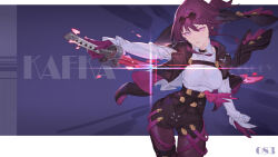 Rule 34 | 1girl, absurdres, artist name, black jacket, black shorts, boots, breasts, character name, chest harness, collared shirt, commentary, cowboy shot, earrings, etskey, eyewear on head, glasses, gloves, hair between eyes, harness, high-waist shorts, highres, holding, holding sword, holding weapon, honkai: star rail, honkai (series), jacket, jewelry, kafka (honkai: star rail), large breasts, long hair, long sleeves, looking at viewer, pantyhose, pantyhose under shorts, parted lips, pince-nez, purple-tinted eyewear, purple eyes, purple gloves, purple hair, purple pantyhose, ring, round eyewear, shirt, shorts, sidelocks, single thigh boot, smile, solo, standing, sunglasses, sword, thigh boots, thighs, tinted eyewear, weapon, white shirt