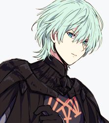 Rule 34 | 1boy, akasata, aqua eyes, black gloves, byleth (fire emblem), byleth (male) (fire emblem), fire emblem, fire emblem: three houses, gloves, green hair, highres, looking at viewer, male focus, nintendo, portrait, solo, white background