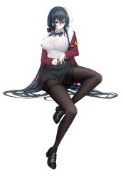 Rule 34 | 1girl, absurdres, armband, azur lane, black bow, black bowtie, black footwear, black pantyhose, black skirt, bow, bowtie, breasts, glasses, hair between eyes, hair bow, highres, jacket, kuyoumi, large breasts, long hair, looking at viewer, pantyhose, red bow, red eyes, red jacket, shirt, simple background, skirt, smile, solo, taihou (azur lane), taihou (sweet time after school) (azur lane), thighband pantyhose, very long hair, white background, white shirt, yellow armband