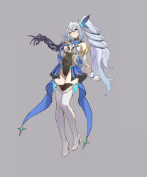 Rule 34 | 1girl, absurdres, blue eyes, boots, commission, corruption, covered navel, full body, grey background, grey hair, high heels, highres, long hair, looking at viewer, magical girl, one eye closed, original, ponytail, shen hai ichigo, solo, standing, tachi-e, tentacles, thigh boots, very long hair