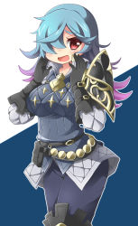 Rule 34 | 1girl, alternate costume, alternate hairstyle, blue hair, blush, fire emblem, fire emblem fates, gloves, hair over one eye, long hair, momosemocha, multicolored hair, nintendo, open mouth, peri (fire emblem), pink hair, red eyes, solo, two-tone hair