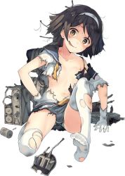 Rule 34 | 10s, 1girl, black hair, black skirt, brown eyes, collarbone, feet, flat chest, full body, gloves, green panties, kantai collection, looking at viewer, lowres, navel, no shoes, official art, panties, shirt, short hair, sitting, skirt, solo, tanikaze (kancolle), thighhighs, toes, tongue, tongue out, torn clothes, torn gloves, torn shirt, torn skirt, torn thighhighs, transparent background, underwear, white gloves, white shirt, white thighhighs