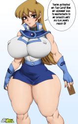 Rule 34 | 1girl, breasts, covered erect nipples, english text, highres, jay-marvel, konami, large breasts, lips, looking at viewer, navel, nipples, pink lips, skirt, standing, tagme, tenjouin asuka, thick thighs, thighs, wide hips, yu-gi-oh!, yu-gi-oh! gx
