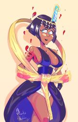 black_hair blood blue_eyes breasts eliza_(skullgirls) large_breasts magnagallina sideboob skullgirls tagme