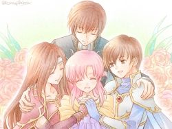 Rule 34 | altenna (fire emblem), armor, bad id, bad twitter id, brother and sister, cape, closed eyes, ethlyn (fire emblem), father and daughter, father and son, fire emblem, fire emblem: genealogy of the holy war, floral background, flower, hanasaki komugi, holding hands, hug, leaf, leif (fire emblem), mother and daughter, mother and son, nintendo, quan (fire emblem), red armor, siblings, smile, white armor
