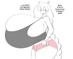 Rule 34 | 1girl, breasts, cassie (theycallhimcake), english text, gigantic breasts, highres, long hair, no bra, original, pink shorts, shorts, simple background, solo, standing, theycallhimcake, white background