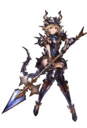 Rule 34 | 10s, 1girl, armor, armored boots, blonde hair, boots, brown eyes, djeeta (granblue fantasy), full body, gauntlets, granblue fantasy, helmet, holding, holding weapon, looking at viewer, minaba hideo, official art, pauldrons, polearm, short hair, shoulder armor, simple background, skirt, smile, solo, spear, thighhighs, transparent background, weapon, zettai ryouiki