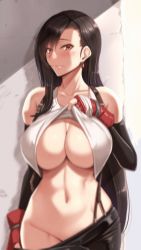 Rule 34 | 1girl, animated, animated gif, blush, bouncing breasts, breasts, clothes lift, final fantasy, final fantasy vii, fingerless gloves, gloves, shirt lift, red gloves, shirt lift, solo, square enix, tagme, tifa lockhart
