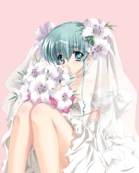 Rule 34 | 1girl, absurdres, bouquet, bride, carnelian, character request, daylily, dress, elbow gloves, flower, gloves, highres, huge filesize, jewelry, lily (flower), megastore, necklace, pearl necklace, pink background, simple background, solo, wedding, wedding dress, white flower