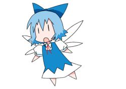 Rule 34 | animated, animated gif, cirno, dress, embodiment of scarlet devil, female focus, flying, lowres, pinafore dress, shokkin, sleeveless dress, solo, touhou